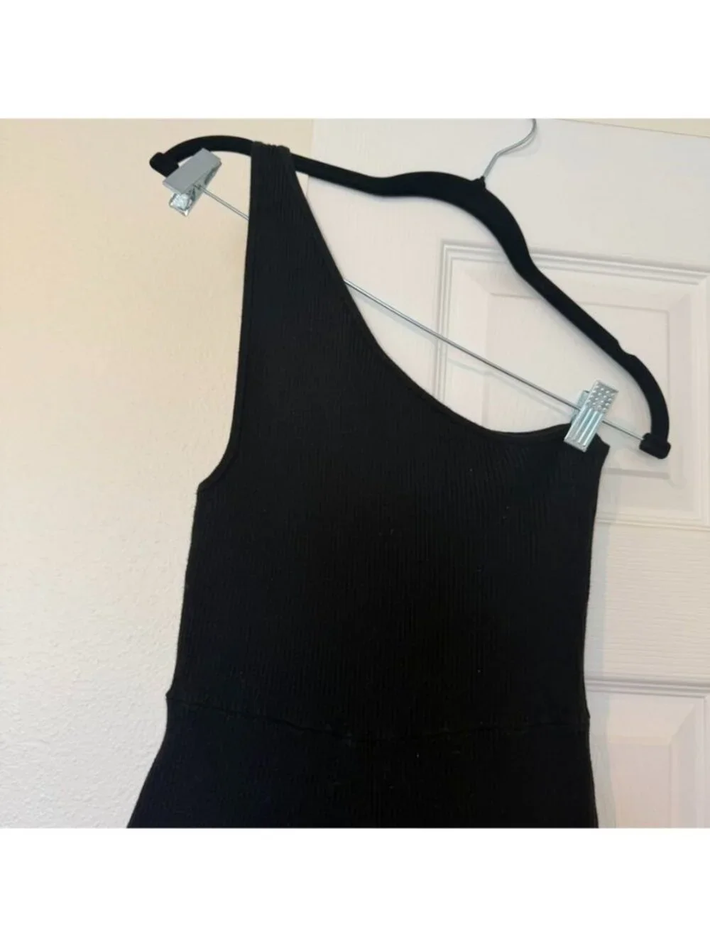 Free People FP Beach Black Ribbed One Shoulder Sweater Wide Leg Jumpsuit Size Sm